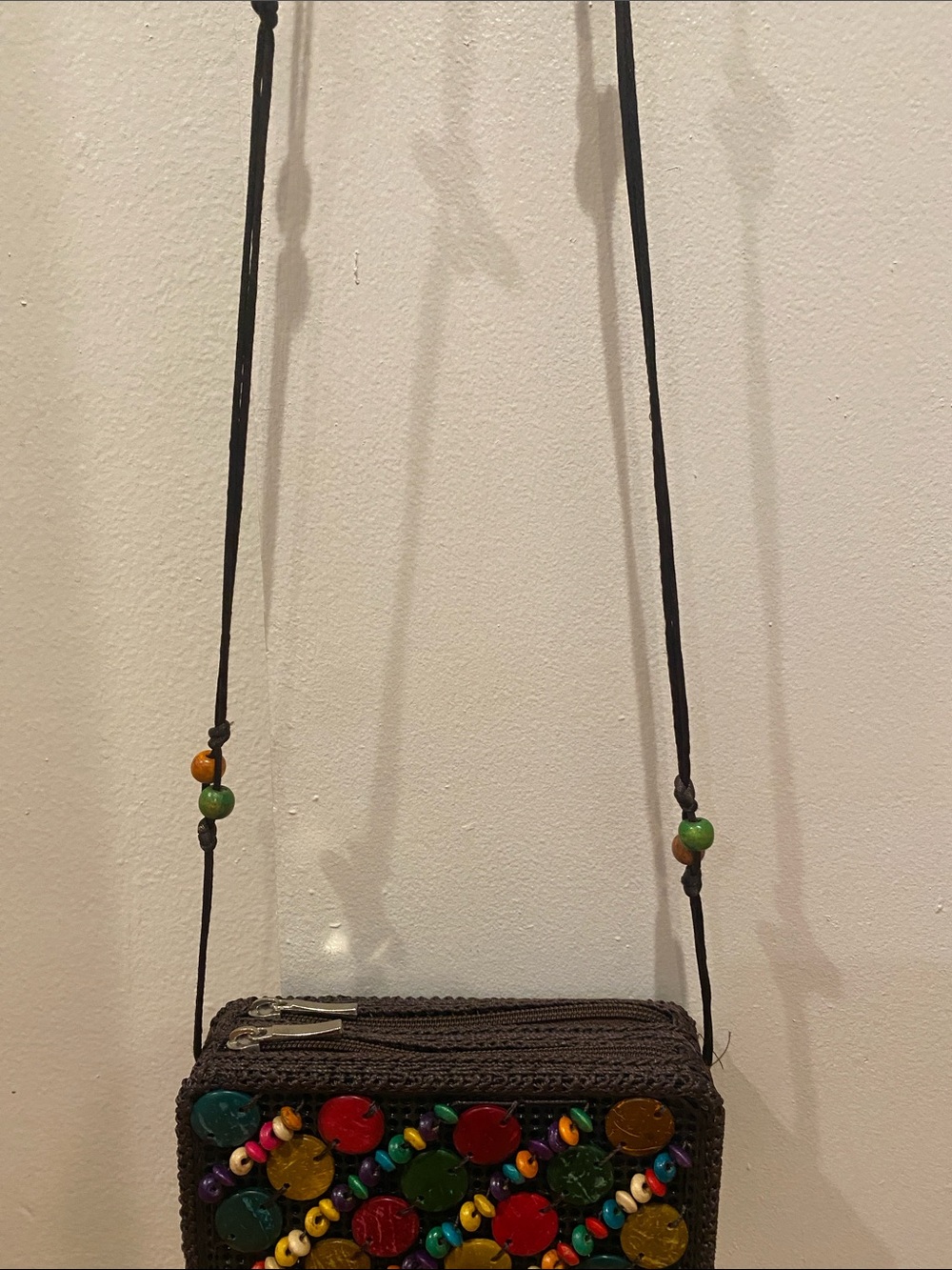 Brand new Handmade Dark Brown Crossbody Bag with Colorful Bead Embellishments - Picture 3 of 8